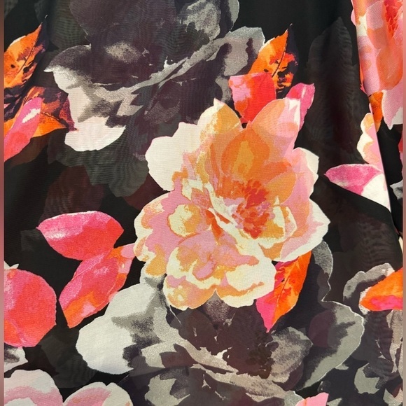 Ignite Evenings Size 18 Black Pink Floral Short Sleeve Flutter Layered Dress - Picture 12 of 15